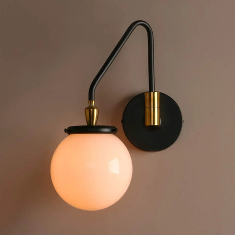 Swing Arm Wall Sconce Light With Milk White Globe, Dope Mid Century Vibe Modern Adjustable Bedside Lamp, E26 Base Vanity Lighting For Living Room Bathroom, Hardwired Black Finish