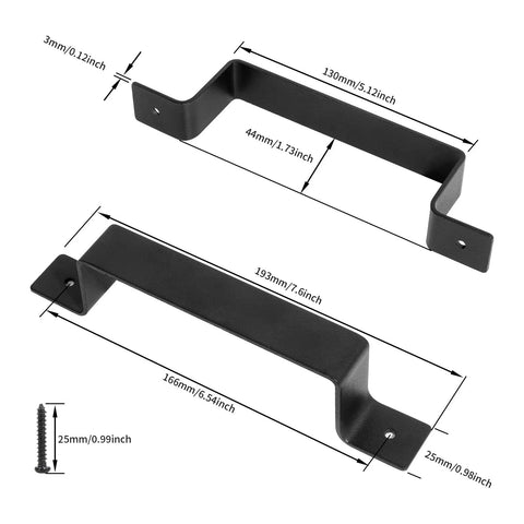 Dope Black Barn Door Handle Set For Sliding Doors And More, Sleek Rustic Steel Hardware In A 2 Pack with dimensions shown