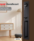 Oil Rubbed Bronze Front Door Handleset With Knob And Reversible Entrance Handle For Right Or Left Handed Doors Single Cylinder Deadbolt Movable Hole Position To Fit US Standard Doors Easy Install shown against room background