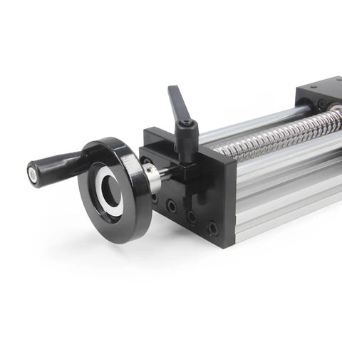 Close-up of 250mm Travel Length Rock Solid Double Axis Ballscrew SFU1605 With Hand Crank for DIY CNC Router Linear Stage