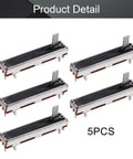 5-pack 10K Linear Slide Potentiometer Carbon Film Fader 3-Pin Variable Resistors For Dimming And Tuning, 45x9mm, B10K shown