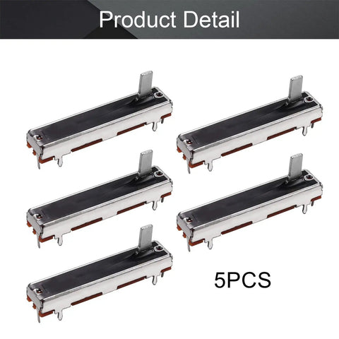 5-pack 10K Linear Slide Potentiometer Carbon Film Fader 3-Pin Variable Resistors For Dimming And Tuning, 45x9mm, B10K shown