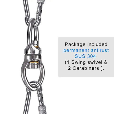 Silent Bearing Swing Swivel Hanger With 360 Degree Rotation For Aerial Yoga Tree Swing Hammock Chair Climbing Rope And Hanging Hammocks Heavy Duty Stainless Steel Hardware That Is Rust Resistant And Built To Last with carabiners and antirust label