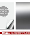 Front view of four 304 stainless steel sheets, 12 x 6 x 0.018 in, with peeling protective film.