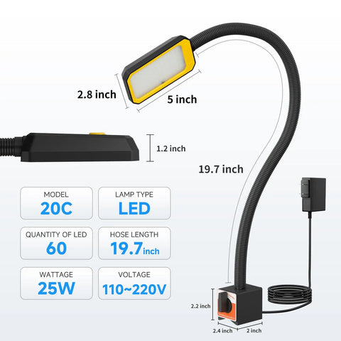 Hella Bright Led Machine Work Light With Rock Solid Magnetic Base And Flexible Gooseneck Shaft dimensions and specifications