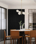 Dining room with Dope Brick Pattern Peel And Stick Wallpaper Vinyl Roll Self Adhesive For Kitchen Subway Plaid Modern Tile Look Removable And Easy To Install 393 Inches By 17.7 Inches on feature wall.
