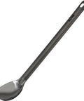 Ultralight Titanium Camping Spoon For Backpacking And Hiking, 8.5 Inch Utensil Weighing 0.5oz, angled view of titanium design