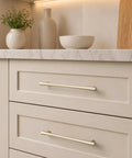 Champagne Bronze Cabinet Pulls Set, 6 Pack, 7.56 Inch Hole Center mounted on kitchen drawers