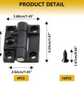 4 Pack Adjustable Torque Hinges Black Plastic Friction Hinges with screws shown, 43mm by 36mm, dimensions labeled.