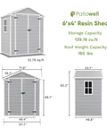 Diagram of 6x4 Ft Resin Outdoor Storage Shed With Floor Lockable Door Weatherproof Plastic Shed dimensions and capacities