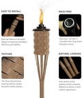Citronella Bamboo Torches 4 Pack in Brown, 60 Inch Tall Outdoor Lighting Stakes with metal canister and natural texture.