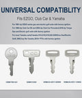 Top Shelf Universal Golf Cart Key Set Including Eight Heavy Duty Replacement Keys Plus Four Slick Rings For Ezgo Club Car Yamaha Carts image showing compatible keys for multiple models.