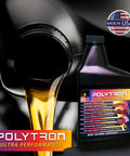 Metal Treatment Concentrate Oil Additive MTC Half Quart Bottle with motor oil being poured, industrial automotive use