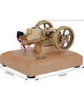 Top Tier Miniature Hit And Miss Engine 1.6cc Horizontal Four Stroke Gasoline Motor on wood base with brass details