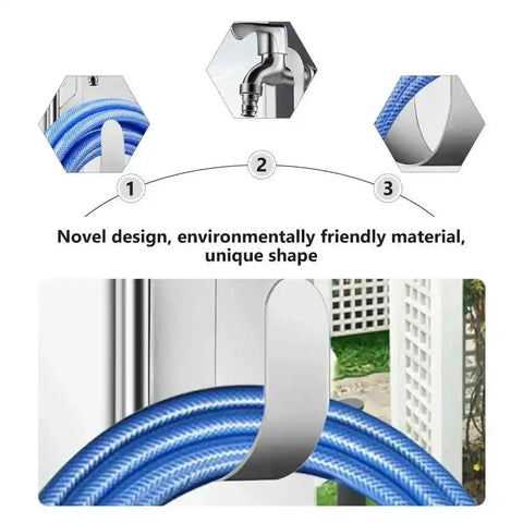 Heavy Duty Metal Garden Hose Holder Hanging Hose Rack And Stand For Outdoor Yard And Garage Durable Water Hose Storage Organizer Easy Mount Hose Hanger For Backyard Keeps Hoses Tidy And Ready To Use steel mount with blue hose