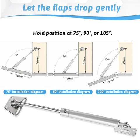 Heavy Duty Gas Struts 150N 33LBS for Drop Down Doors and Loft Hatch Soft Close Pneumatic Lift Spring installation diagrams