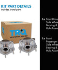 Image of Two Piece Front Wheel Bearing And Hub Assembly Kit For Nissan Rogue 2014 Through 2023 And Rogue Sport 2017 Through 2022, showing driver and passenger side parts with packaging.