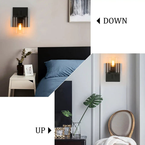 One Light Vintage Wall Sconce Hardwired Vanity Light With Clear Glass Shade And Metal Base Industrial Style installed in bedroom