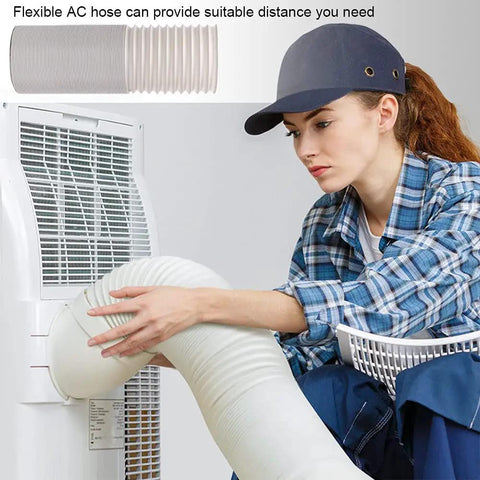 Universal Portable Air Conditioner Exhaust Hose 5.9 Inch Diameter, Length Up To 59 Inches, Anti Clockwise Thread installed on AC unit.