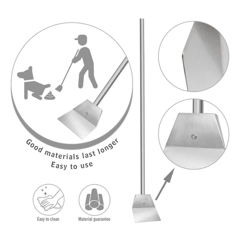 Heavy Duty Stainless Steel Pooper Scooper Set With 33.4 Inch Upright Dustpan And Spade For Indoor Outdoor Pet Waste Cleanup No Fuss Easy Wash Rustproof Durability Extra Long Handle Ergonomic Comfort For Quick Cleanup illustration