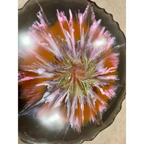 Floral Resin Lazy Susan 13-Inch Handcrafted Rotating Serving Tray with pink and orange floral design for kitchen and dining use
