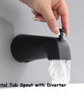 Matte Black Tub And Shower Faucet Combo With Dual Shower System with metal tub spout and diverter in use