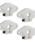 Four Pack SHF10 Linear Shaft Support Brackets for 10mm Rails, Horizontal Guide System, Aluminum Construction with Oxidized Finish, M4 Locking Bolts and M5 Clamping Bolts, 1.26 Inch Hole Spacing, Easy Install, Rugged CNC Grade Precision, four silver brackets
