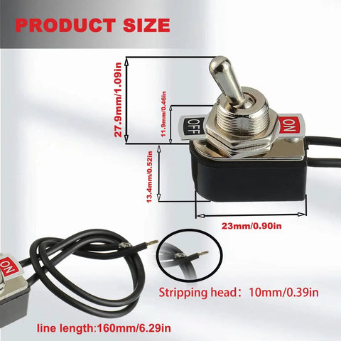 Heavy Duty SPST Rocker Toggle Switch 2 Pin On Off Latching With Leads 6A At 125VAC And 3A At 250VAC for Car Truck Boat Marine
