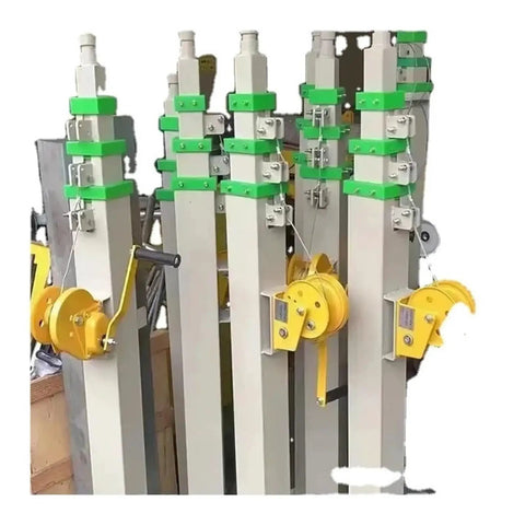 Rock Solid Manual Cable Winch Telescopic Aluminum Mast Eight Meter Reach with cranks and winches, lifting height visible.