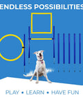 Dog Agility Set With Hoop Jump Weave Poles And Pause Box, Interactive Obstacle Course For Dogs, featuring yellow hoops and paws