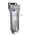 Heavy Duty Built Tough Particulate Filter And In Line Water Trap For Compressed Air Lines mounted with a manual drain valve.