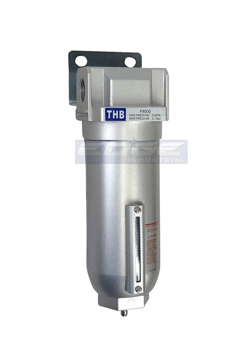 Heavy Duty Built Tough Particulate Filter And In Line Water Trap For Compressed Air Lines mounted with a manual drain valve.