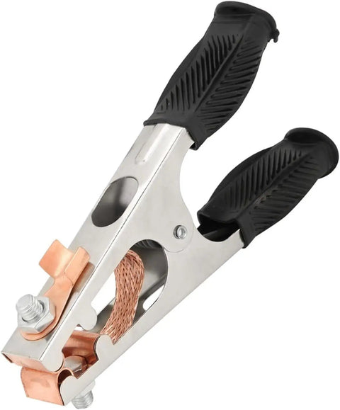 Heavy Duty 500A Welding Ground Clamp with rubber sleeve for superior conductivity, pro grade, built tough for industrial use.