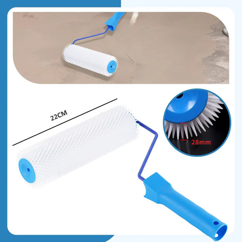 Pro Grade Self Leveling Concrete Tool Kit with 22cm and 28mm needle roller, blue handle, for smooth cement floors
