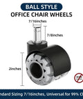 2 Inch Office Chair Wheels Set of 5 with Heavy Duty Rubber Caster Replacement for Quiet Rolling on Hardwood Floors and Carpet Universal Stem Fit 11x22 mm 99 Percent Chair Brands Grey shown in a side view with measurements.