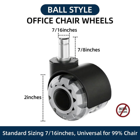 2 Inch Office Chair Wheels Set of 5 with Heavy Duty Rubber Caster Replacement for Quiet Rolling on Hardwood Floors and Carpet Universal Stem Fit 11x22 mm 99 Percent Chair Brands Grey shown in a side view with measurements.