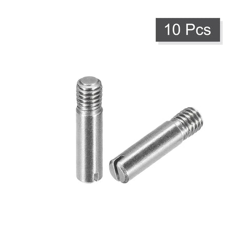 Ten Piece Set Of M6 X 25mm Slotted Cylindrical Pins Crafted From Super Tough 304 Stainless Steel Featuring Crisp External Threads For Heavy Duty Cabinet Assemblies And Dead Nuts Secure Furniture Joins.