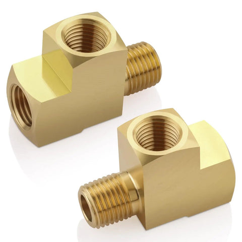 2 Pack Brass Tee Fittings Quarter Inch NPT Female To Quarter Inch NPT Male To Quarter Inch NPT Female Street Tee 3 Way Pipe Joiner