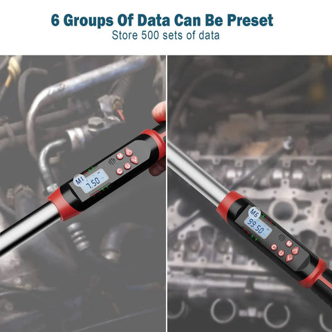 Digital Torque Wrench 3/8 Inch Drive With Angle, Preset Value And LED Alerts, 5 To 99.5 Ft-Lb (6.8 To 135 Nm) shown in use with engine