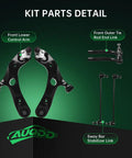 Beefed Up Six Piece Front End Suspension Kit For 2012 2018 Toyota Prius V 2017 2018 Toyota Corolla iM And 2008 2015 Scion xB Includes Two Front Lower Control Arms With Ball Joints Two Sway Bar Links And Two Outer Tie Rod Ends.; black steel front control arms, tie rod ends, and sway bar links