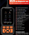 V520 car diagnostic tool displayed with features for automotive fault diagnosis and OBD2 compliance.