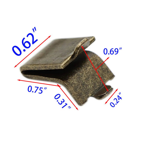 Built Tough Adjustable Steel Pilaster Shelf Clip Brackets With Dead Simple Slide Mount And Smooth Galvanized Coating For Any Standard Wood Or Metal Shelving Rack System Bronze Pack Of Fourteen close-up view of dimensions, showing 0.62 inch thickness.
