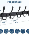 Wall Mounted Coat Rack With Five Heavy Duty Tri Hooks Easy To Mount All Metal Construction Matte Black Finish Holds Jackets Hats And Bags Up To 11 Lbs Per Hook Ideal For Mudroom Or Entryway Organization product size diagram.