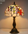 Tiffany Style Hummingbird Stained Glass Table Lamp With 12 Inch Shade And 18 Inch Tall Antique Green Bronze Base Ideal Bedside Desk Reading Light
