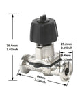 QiiMii SS316 1/2-inch tri-clamp diaphragm valve with EPDM/PTFE membrane and black knob