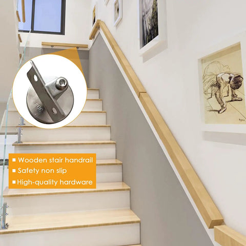 Quality Natural Wood Staircase Handrail Featuring Hella Secure Non Slip Grip Heavy Duty Wall Mount Railing Built For Indoor Outdoor Deck And Garden Quick Diy Install Kit on stylish indoor staircase.