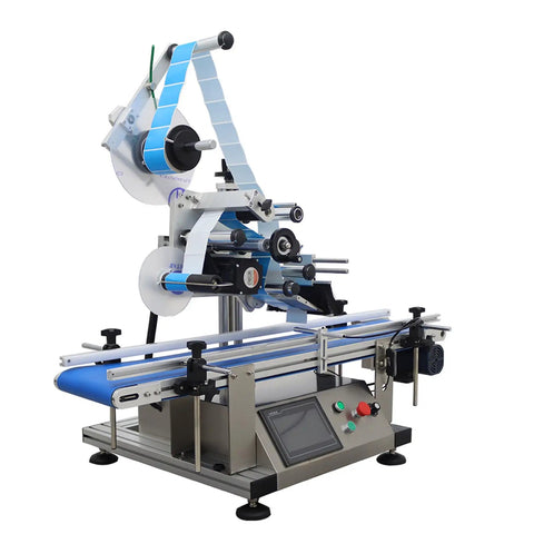 Automatic Desktop Conveyor Labeling Machine Streamlines Flat Item Packaging Using Continuous Belt And 110V Plug Play Setup for retail jobs.