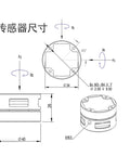 Technical drawing of a Six Axis Force Sensor With Torque Arm For Dynamic End Effector Force Measurement, showing dimensions.
