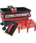 High Roller Grout Wash Bucket For Large Tile Jobs, 6 Gallon Capacity with sponge attachment, handle, and caster wheels