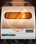 Compact Countertop Dishwasher Space Saving Mini Washer And Dryer With Smart Dual Cycle Controls, featuring 70°C hot water washing and air drying.